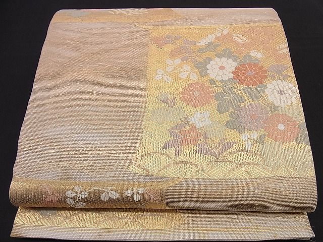 平和屋着物■夏物 六通柄袋帯 几帳秋草文 金糸 逸品 n-hj4633