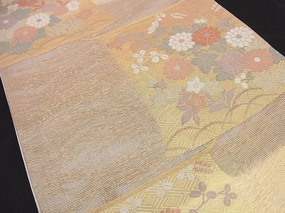 平和屋着物■夏物 六通柄袋帯 几帳秋草文 金糸 逸品 n-hj4633