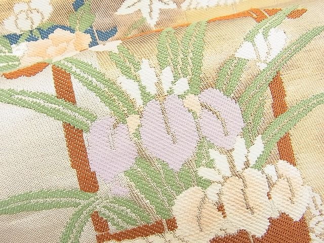 平和屋着物■六通柄袋帯 花籠文 金糸 逸品 n-hv1486