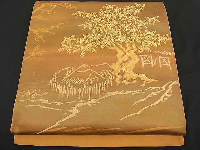 平和屋着物■西陣 六通柄袋帯 風景文 金糸 逸品 n-hv1489