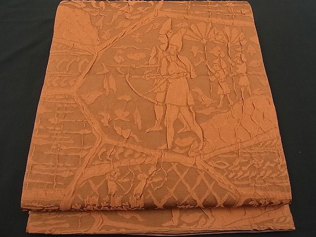 平和屋着物■全通柄袋帯 ふくれ織 切嵌狩猟文 逸品 n-hv1583