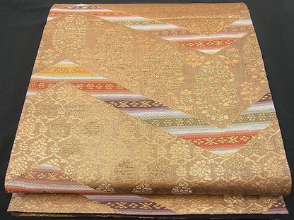 平和屋着物■六通柄袋帯 錦織更紗裂 金糸 逸品 n-hv1588