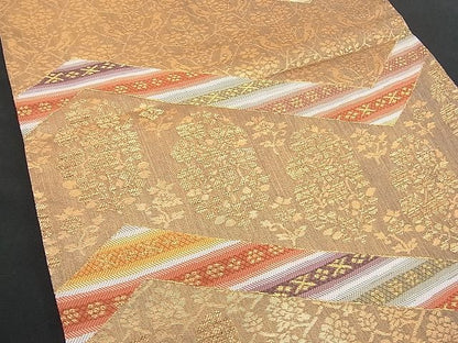 平和屋着物■六通柄袋帯 錦織更紗裂 金糸 逸品 n-hv1588
