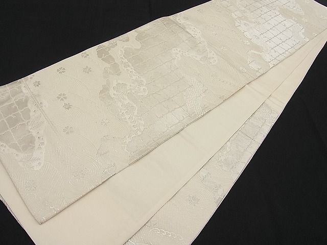 平和屋着物■西陣 六通柄袋帯 道長立波花文 銀糸 逸品 n-hv1603