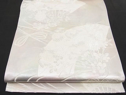 平和屋着物■六通柄袋帯 結び紐扇面花文 銀糸 逸品 n-hv1616