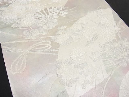平和屋着物■六通柄袋帯 結び紐扇面花文 銀糸 逸品 n-hv1616