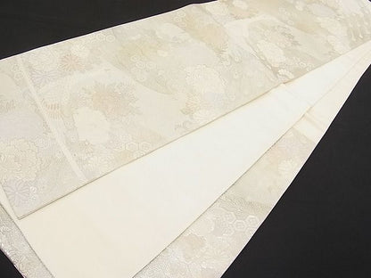 平和屋着物■六通柄袋帯 孔雀花文 銀糸 逸品 n-hv1619
