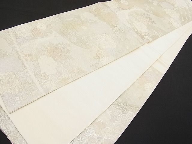 平和屋着物■六通柄袋帯 孔雀花文 銀糸 逸品 n-hv1619
