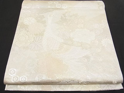 平和屋着物■六通柄袋帯 孔雀花文 銀糸 逸品 n-hv1619