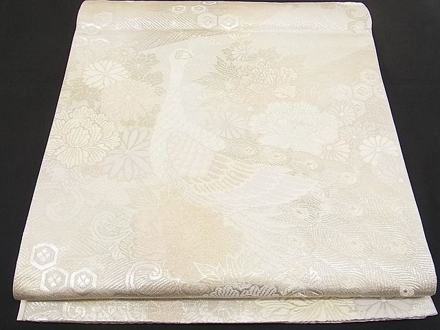 平和屋着物■六通柄袋帯 孔雀花文 銀糸 逸品 n-hv1619