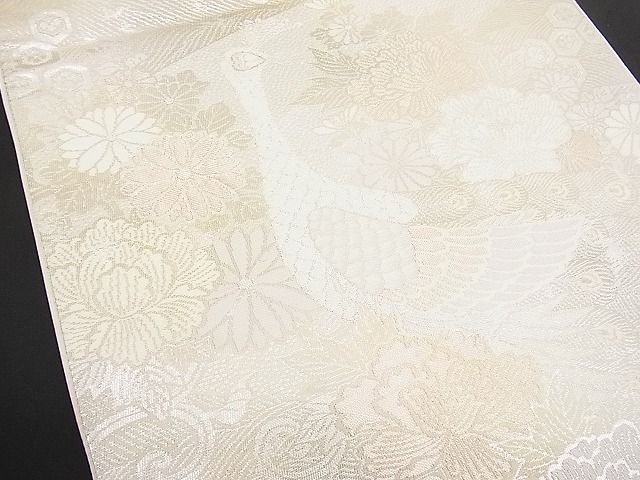 平和屋着物■六通柄袋帯 孔雀花文 銀糸 逸品 n-hv1619