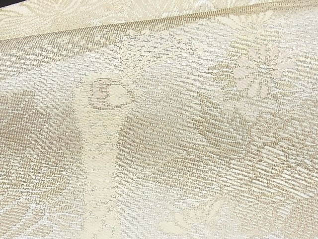 平和屋着物■六通柄袋帯 孔雀花文 銀糸 逸品 n-hv1619