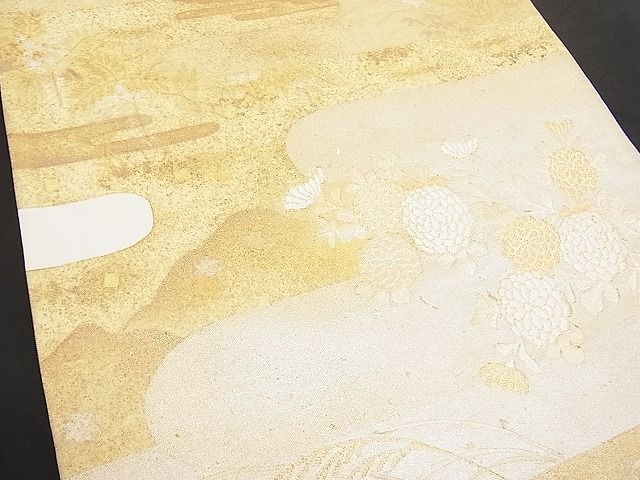 平和屋着物■太鼓柄袋帯 唐織 エ霞遠山菊文 金銀彩 逸品 n-hv1622