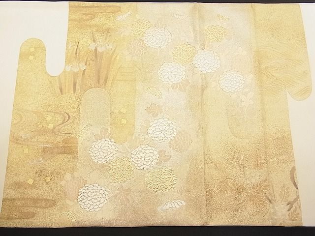 平和屋着物■太鼓柄袋帯 唐織 エ霞遠山菊文 金銀彩 逸品 n-hv1622