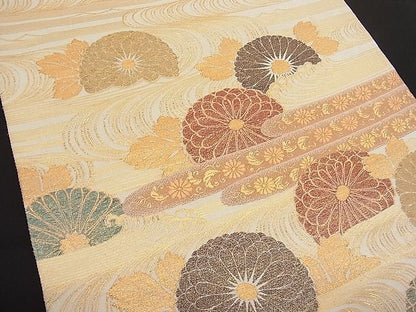 平和屋着物■六通柄袋帯 流水菊文 金糸 逸品 n-hv1625