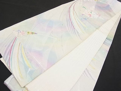平和屋着物■六通柄袋帯 唐織 孔雀花文 銀糸 逸品 n-hv1627