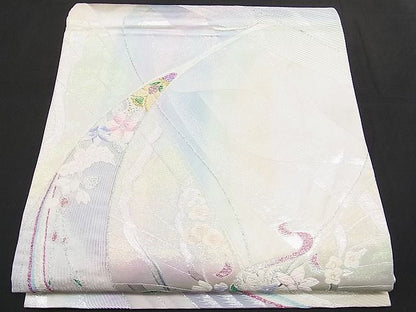 平和屋着物■六通柄袋帯 唐織 孔雀花文 銀糸 逸品 n-hv1627