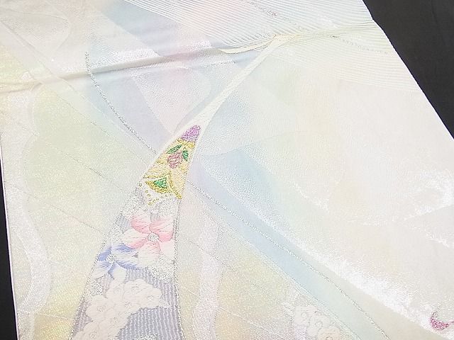 平和屋着物■六通柄袋帯 唐織 孔雀花文 銀糸 逸品 n-hv1627