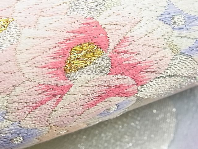 平和屋着物■六通柄袋帯 唐織 孔雀花文 銀糸 逸品 n-hv1627