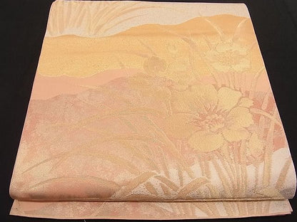 平和屋着物■六通柄袋帯 草花文 金糸 逸品 n-hv1635