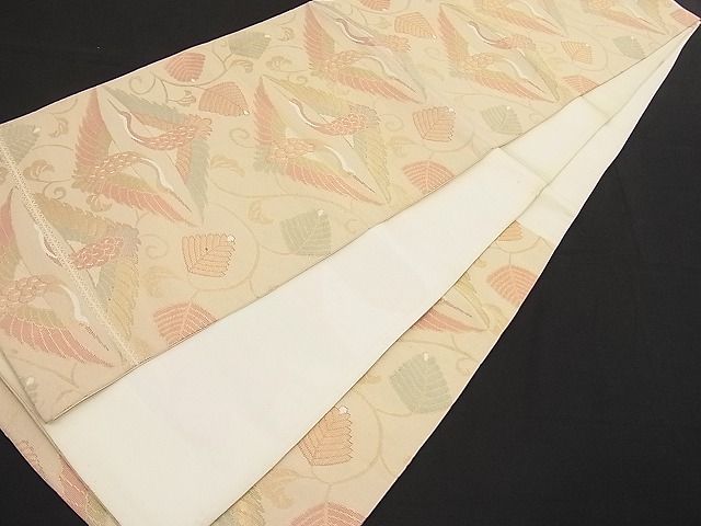 平和屋着物■六通柄袋帯 向かい鶴唐草文 金糸 逸品 n-hv1636
