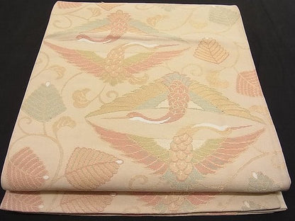 平和屋着物■六通柄袋帯 向かい鶴唐草文 金糸 逸品 n-hv1636