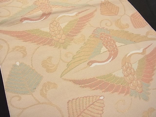 平和屋着物■六通柄袋帯 向かい鶴唐草文 金糸 逸品 n-hv1636
