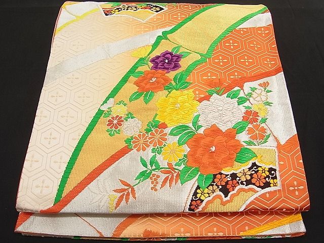 平和屋着物■六通柄袋帯 唐織 地紙竹花文 金銀糸 逸品 n-hv1641