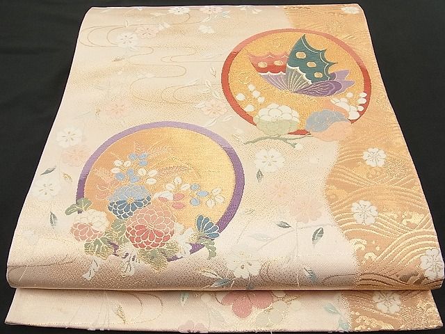 平和屋着物■六通柄袋帯 唐織 つづれ錦 能衣蝶丸文 金糸 逸品 n-hv2157