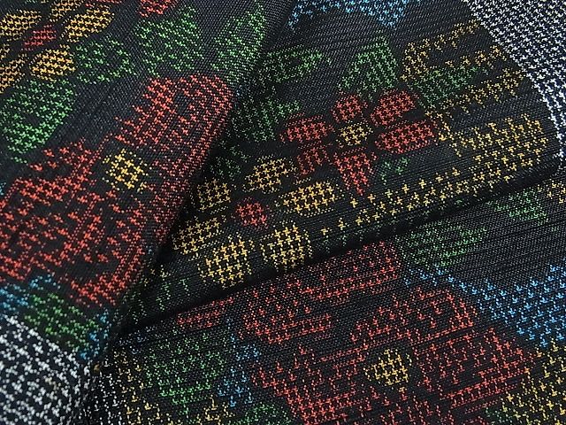 平和屋着物■上質な紬　色紙重ね花文　逸品　hy3681