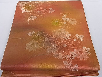 平和屋着物■六通柄袋帯 ふくれ織 菊 金糸 逸品 hy6337