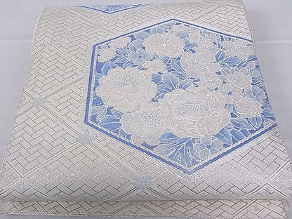 平和屋着物■佐賀錦 六通柄袋帯 亀甲花文 銀糸 逸品 hy6350