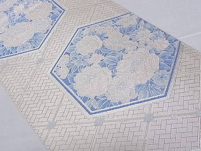平和屋着物■佐賀錦 六通柄袋帯 亀甲花文 銀糸 逸品 hy6350