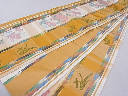 平和屋着物■六通柄袋帯　ふくれ織　草花文　逸品　hy6353