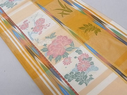 平和屋着物■六通柄袋帯　ふくれ織　草花文　逸品　hy6353