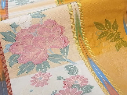 平和屋着物■六通柄袋帯　ふくれ織　草花文　逸品　hy6353