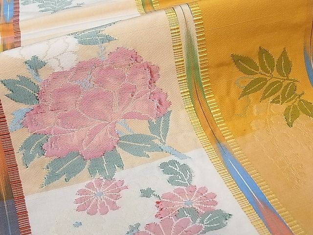 平和屋着物■六通柄袋帯　ふくれ織　草花文　逸品　hy6353