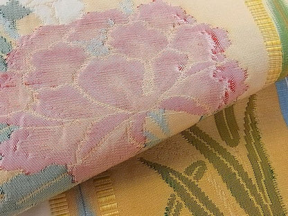 平和屋着物■六通柄袋帯　ふくれ織　草花文　逸品　hy6353
