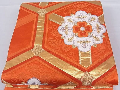 平和屋着物■六通柄袋帯 唐織 天井正倉院花文 金銀糸 逸品 hy6364