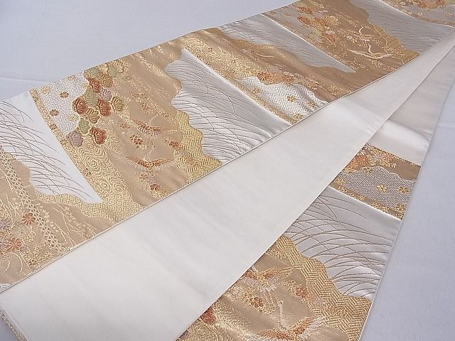 平和屋着物■六通柄袋帯 飛鶴梅松文 金糸 逸品 hy6389