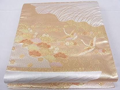 平和屋着物■六通柄袋帯 飛鶴梅松文 金糸 逸品 hy6389