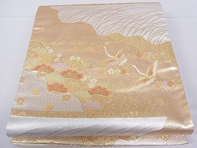 平和屋着物■六通柄袋帯 飛鶴梅松文 金糸 逸品 hy6389