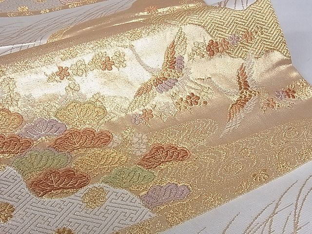 平和屋着物■六通柄袋帯 飛鶴梅松文 金糸 逸品 hy6389