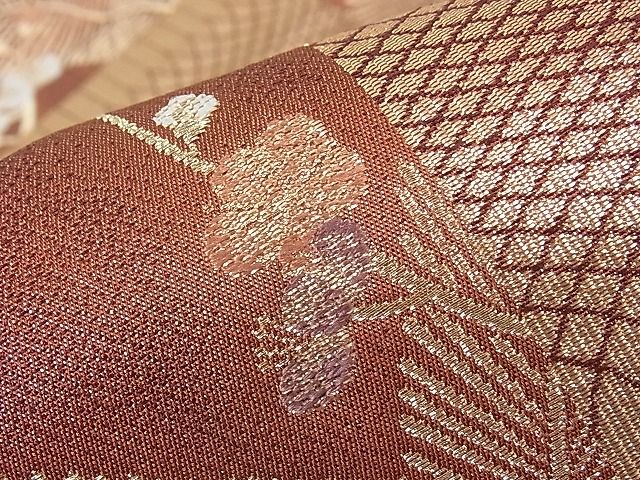 平和屋着物■六通柄袋帯 市松枝梅松葉文 金糸 逸品 hy6408