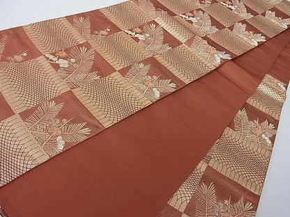 平和屋着物■六通柄袋帯 市松枝梅松葉文 金糸 逸品 hy6408