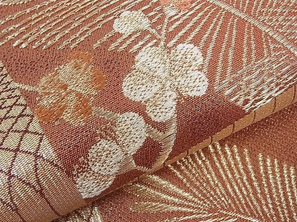 平和屋着物■六通柄袋帯 市松枝梅松葉文 金糸 逸品 hy6408