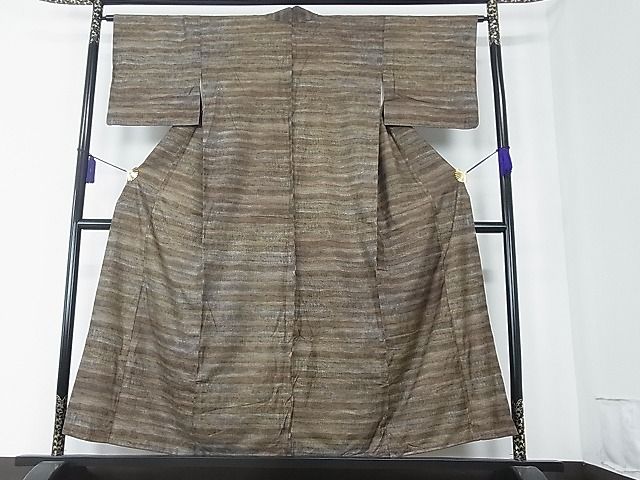 平和屋着物■上質な紬 横段吉祥文 逸品 hy6471