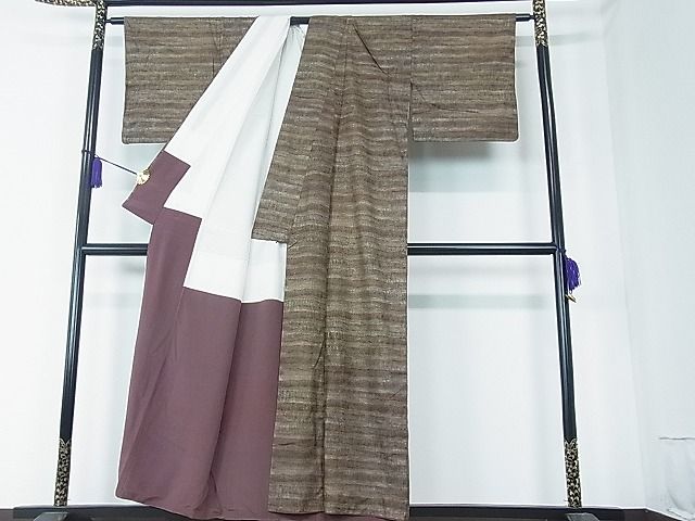 平和屋着物■上質な紬 横段吉祥文 逸品 hy6471