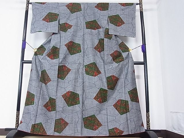 平和屋着物■上質な紬 切嵌花唐草文 逸品 hy6475