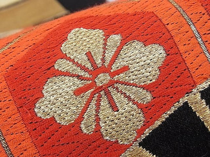 平和屋着物■六通柄袋帯 唐織 束ね熨斗扇面亀甲花文 黒地 金銀糸 逸品 hy6580